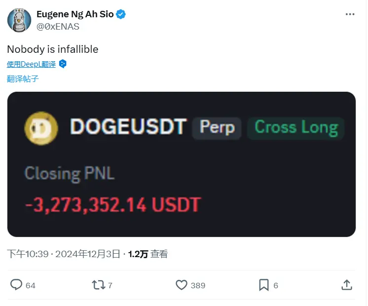 交易員 Eugene 曬出一單近 330 萬美元平倉損失記錄