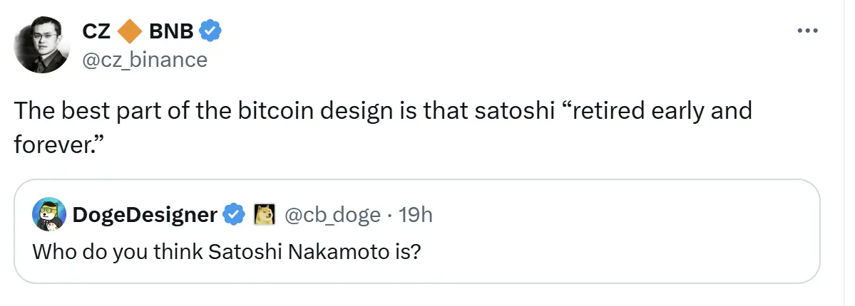 赵長鵬：中本聰が早期引退し、永久に引退することはビットコイン設計の最良の部分です。