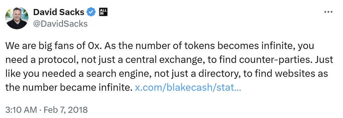 或受“特朗普将任命 David Sacks 为加密沙皇”消息影响，ZRX 短时涨超 23%