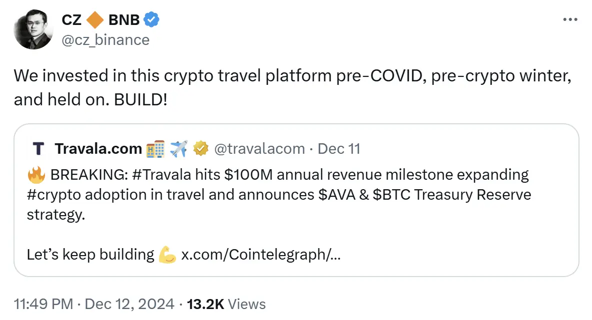 자오창펑: 팬데믹과 암호화폐 시장의 약세 이전에 Travala 암호화 여행 플랫폼에 투자했다