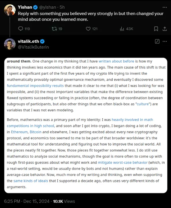 Vitalik：我寻找的最优治理机制不可能实现