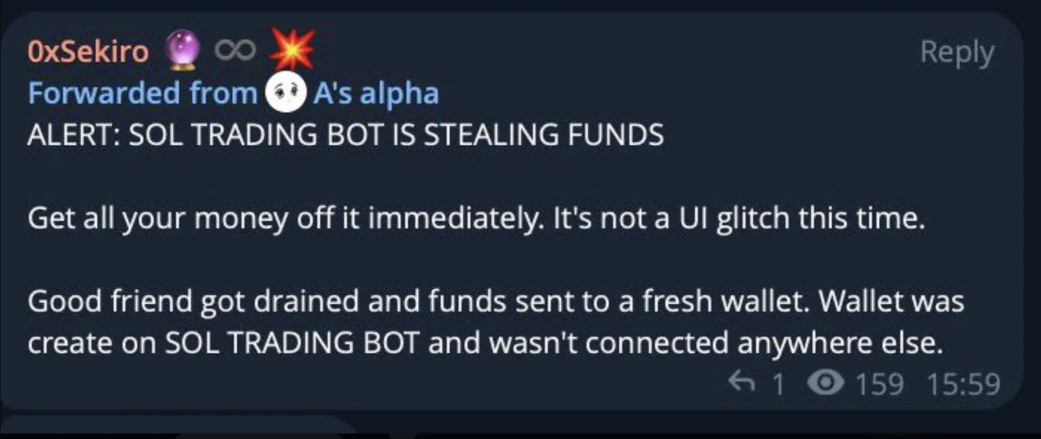 チェーン上取引ツール SOL Trading Bot がハッカー攻撃を受けた疑い。
