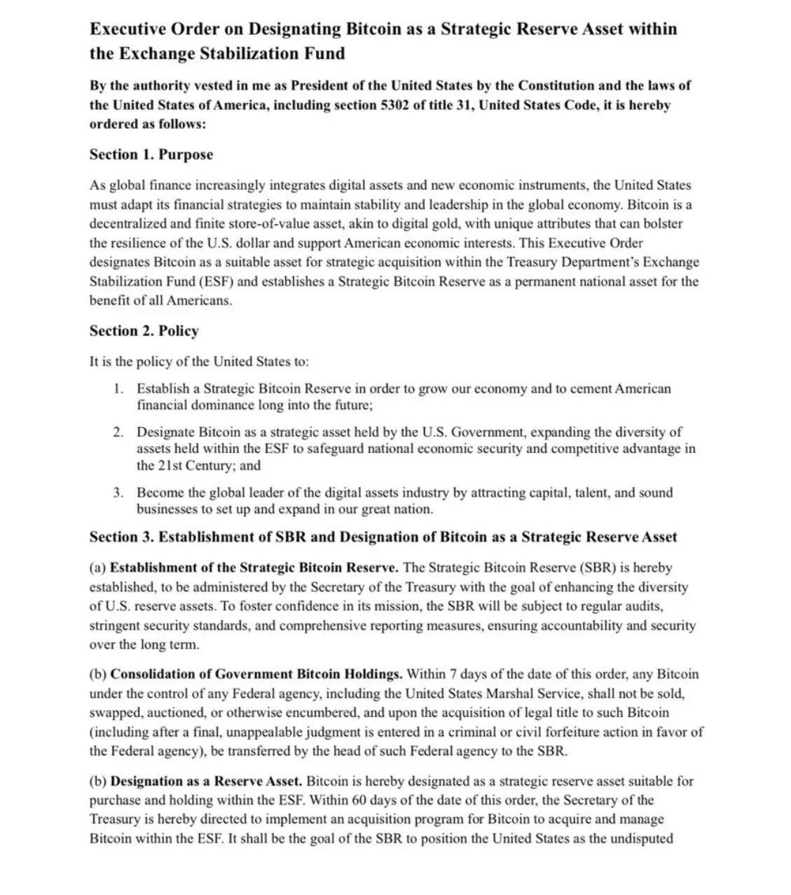 美国比特币政策研究所为特朗普起草比特币战略储备行政命令