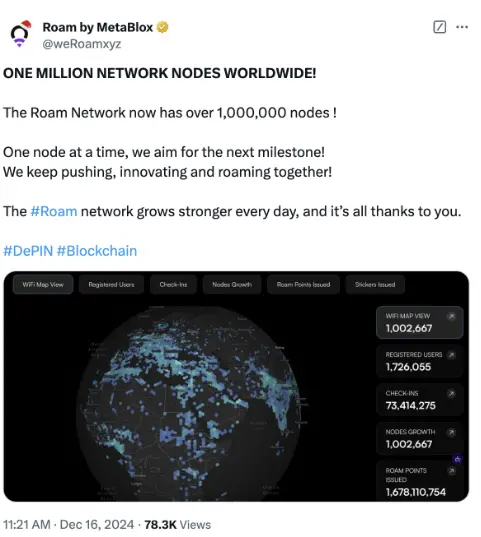 WiFiノードが100万を突破、Roamが「2025年ロードマップ」を発表