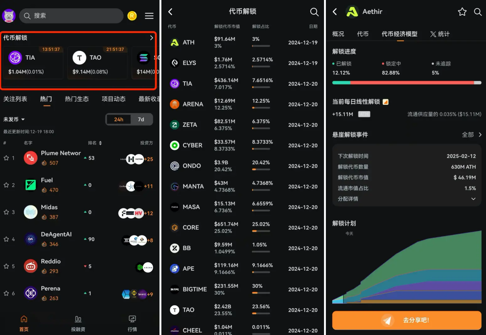 RootData APP 新增“代币解锁”等功能,持续提升用户交易决策质量