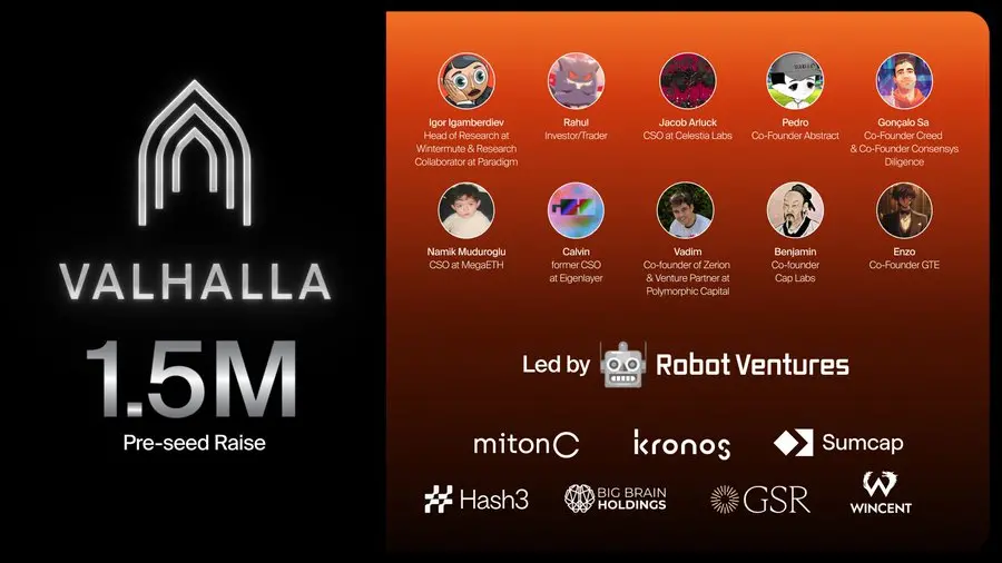 去中心化永续合约交易所 Valhalla が 150 万ドルの Pre-Seed ラウンドの資金調達を完了し、Robot Ventures が主導しました。