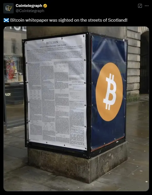 蘇格蘭街頭出現比特幣白皮書宣傳材料