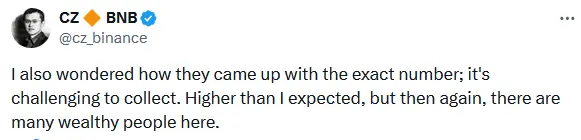 CZ: Unsure how the $40 billion worth of Bitcoin held by the UAE was calculated, the number is higher than expected