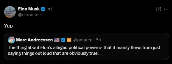 a16zの共同創業者：マスクが言う政治的権力は主に事実を勇敢に語ることから来ている