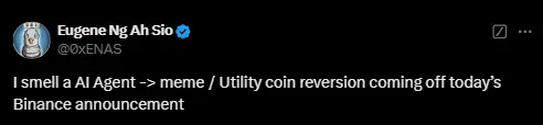거래원 유진: 바이낸스 발표에서 "AI 에이전트 내러티브"의 냄새를 맡다
