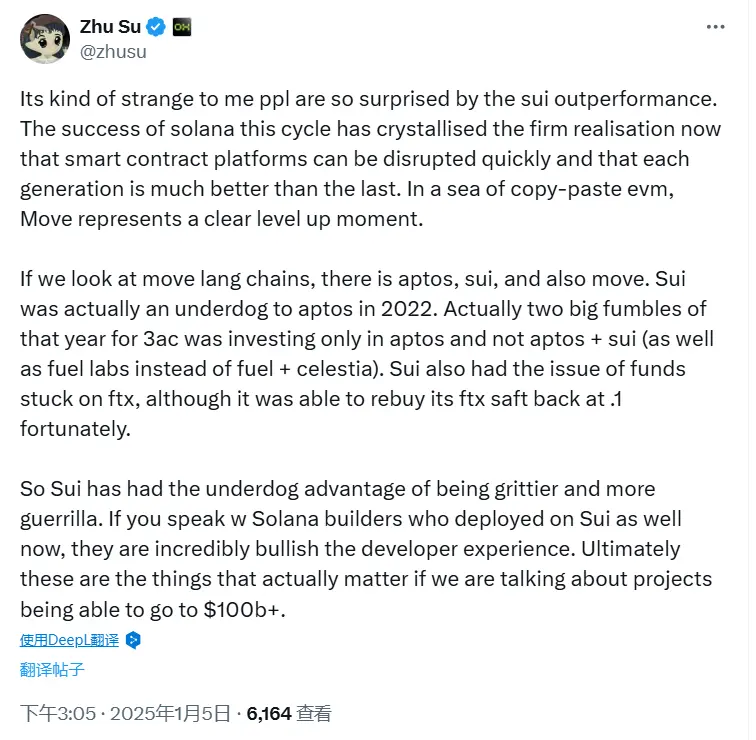 Su Zhu：相較於 Aptos，Sui 擁有更堅韌和更具游擊性的優勢