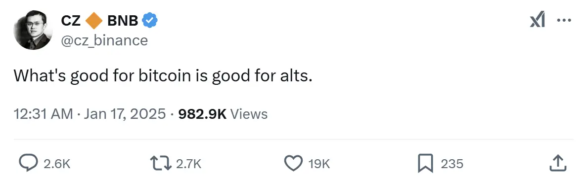 자오창펑: 비트코인에 유리한 것은 샌드코인에도 유리할 것이다