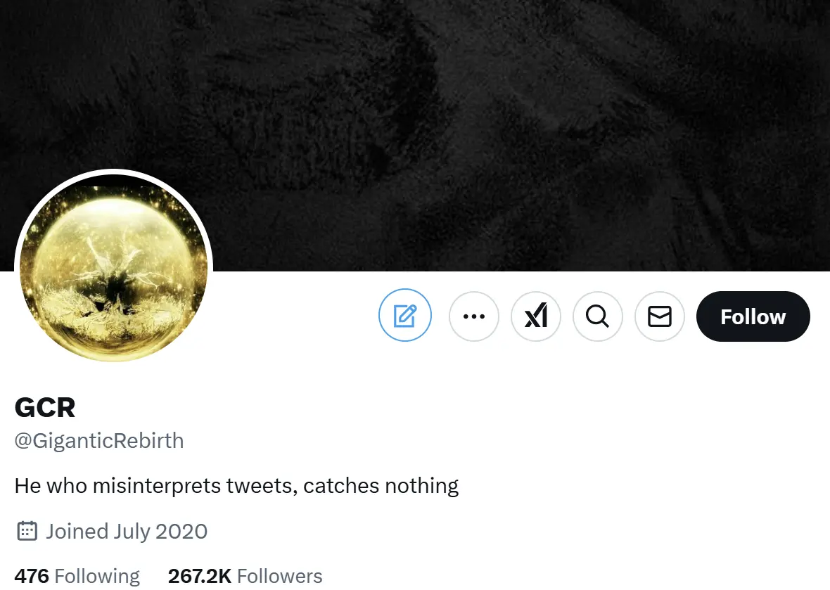 トレーダー GCR がその X プラットフォームのプロフィール説明を変更しました。