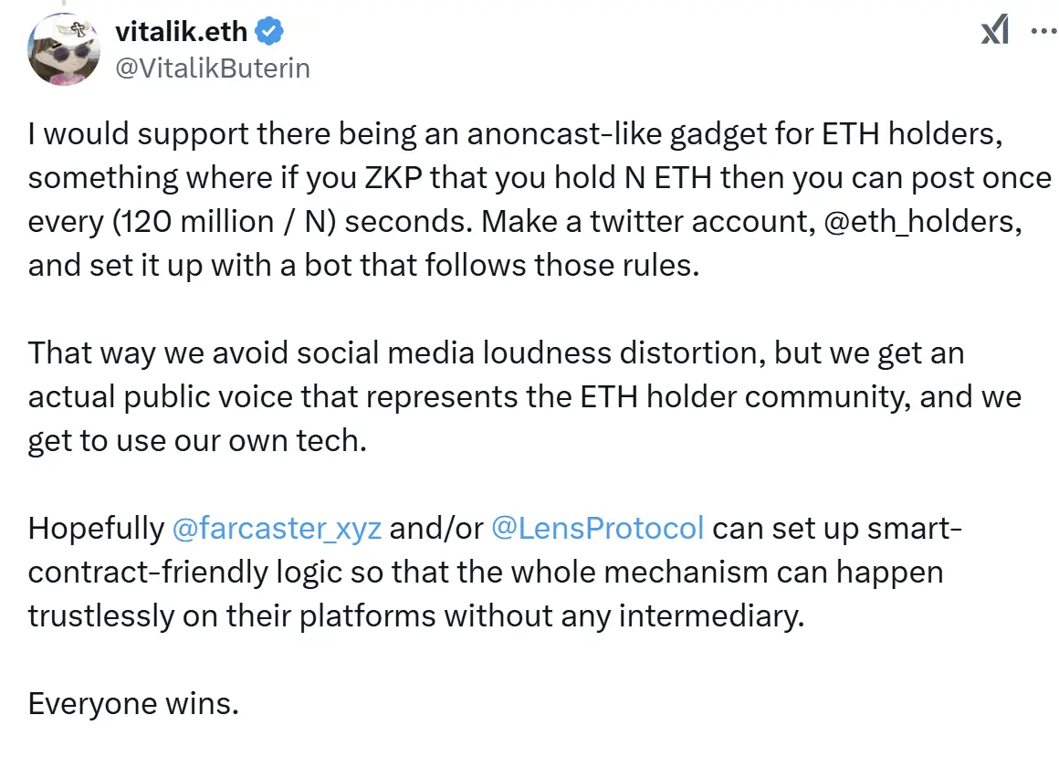 Vitalik 提议使用 ZKP 技术建立 ETH 持有者匿名投票机制