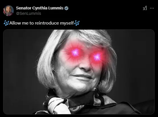 U.S. Senator Cynthia Lummis posted a "laser eyes" selfie on social media