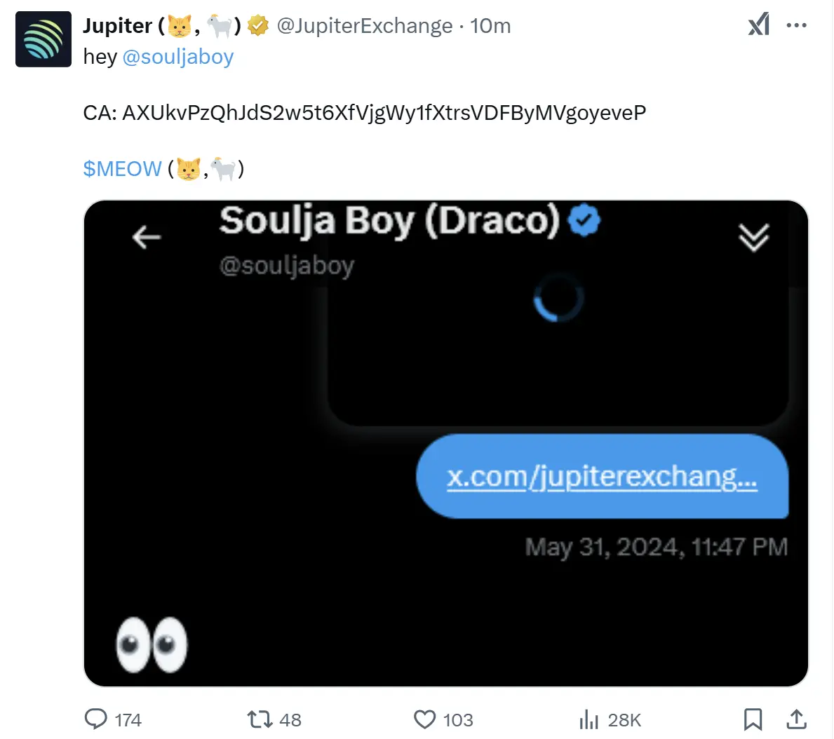 Jupiter X 账户遭受黑客攻击，发布可疑代币信息