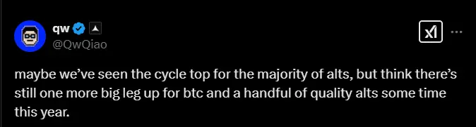 Alliance DAO 共同創設者：ほとんどのアルトコインはすでにサイクルトップに達しているが、ビットコインと少数の優良アルトコインは今年まだ大幅な上昇の機会がある。