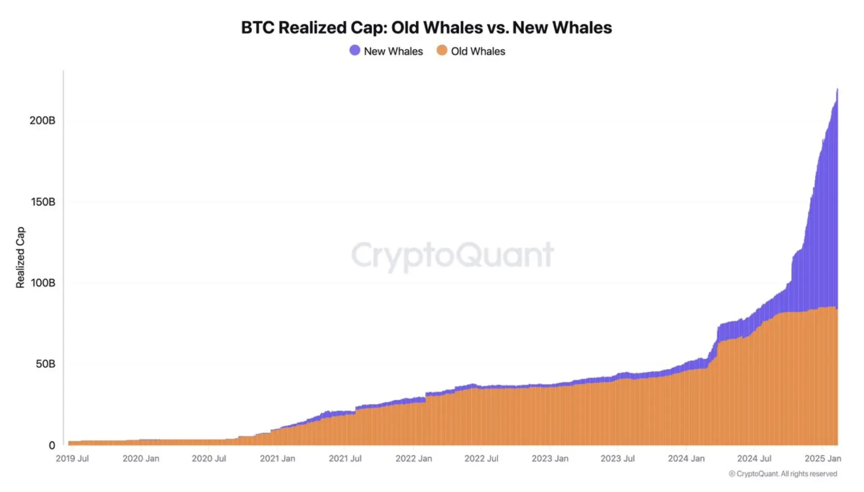 Cryptoquant CEO：资本选择了比特币，新巨鲸所持 BTC 的已实现市值约为早期巨鲸的 2.5 倍