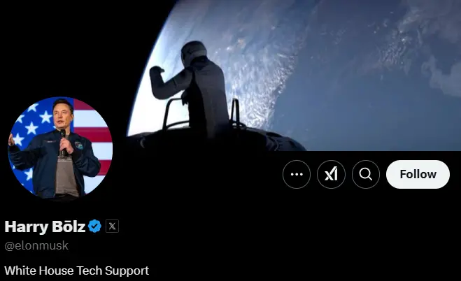 Musk's X account has been renamed to "Harry Bōlz"