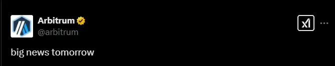 Arbitrum：明日重大ニュースを発表予定