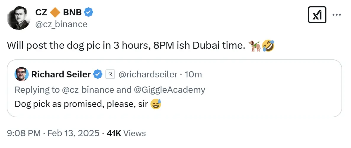 赵长鹏：将在 3 小时后发布宠物犬照片