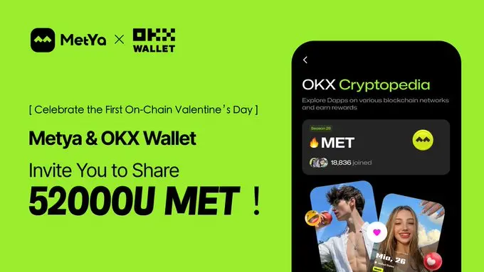 Metya 携手 OKX Wallet 推出情人节特别活动，赢取 52,000 USDT 奖励