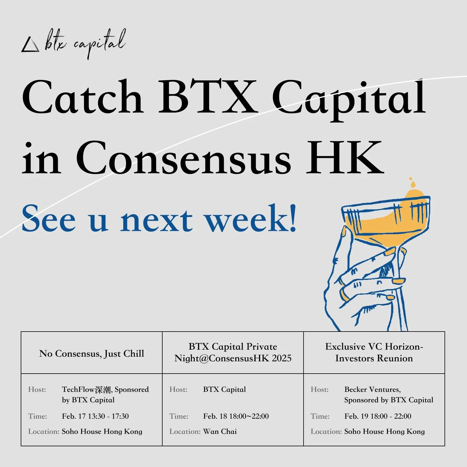 BTX Capital is about to host the Consensus HK 2025 private dinner and sponsor several major side events, bringing together global Web3 leaders to explore new market opportunities