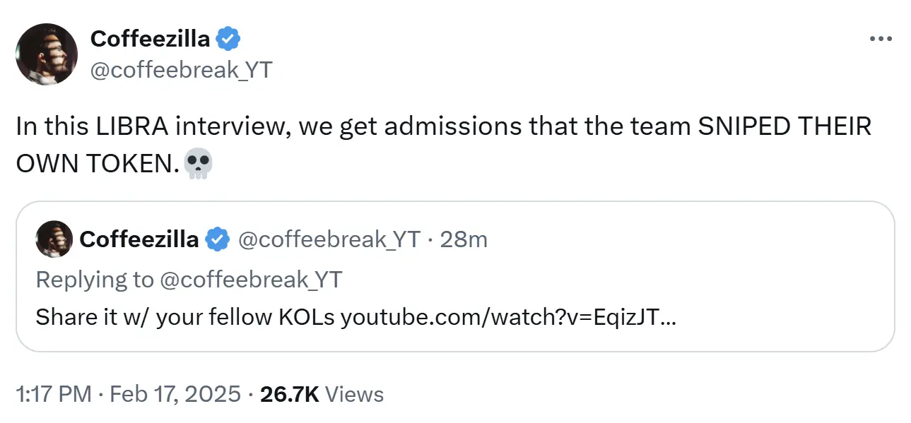 YouTube reporter: The LIBRA team admitted in an interview that they targeted the token