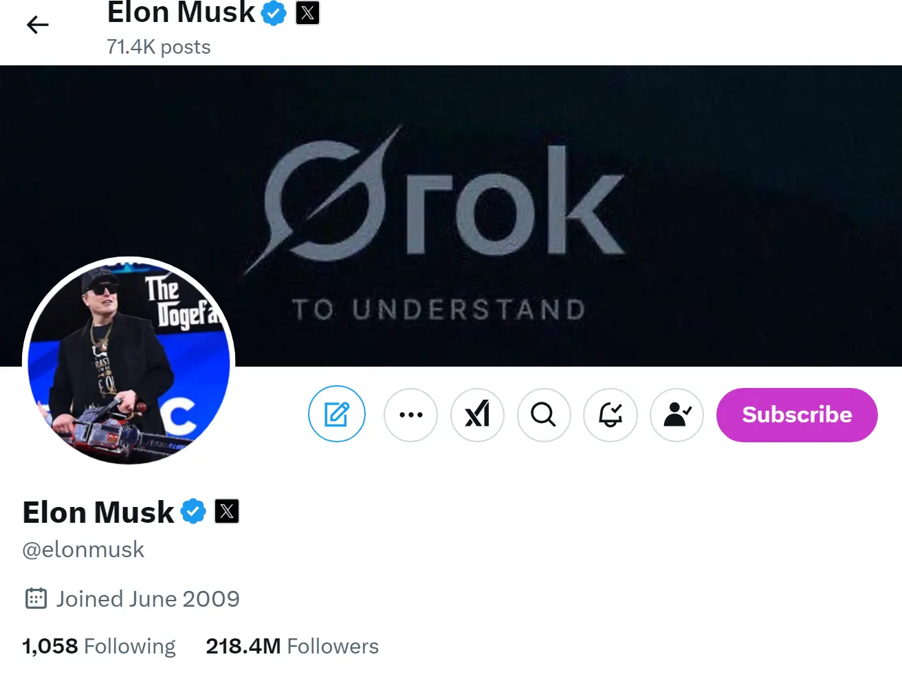 馬斯克更改 X 賬戶頭像，背景出現 “The Doge Father” 字樣