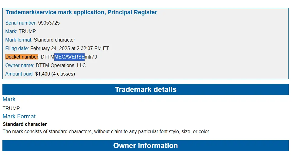 特朗普的新元宇宙和 NFT 項目名稱或為“Megaverse”