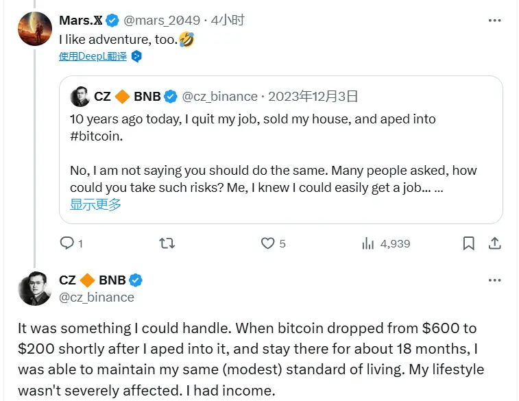 赵长鹏：曾以不到 100 万美元出售房产，经历比特币暴跌后并未影响生活