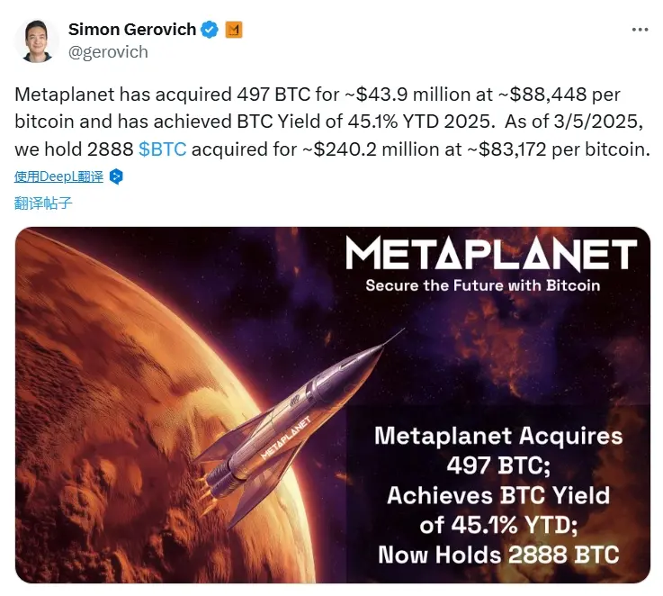 Metaplanet CEO：2025年までに45.1%のビットコイン利益率を達成