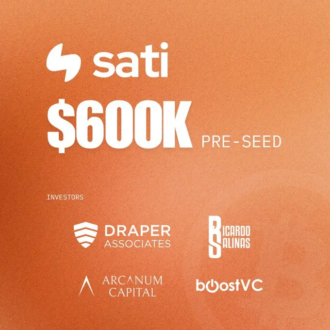 加密支付平台 Sati 完成 60 万美元 Pre-Seed 轮融资，BitcoinFi Accelerator 等参投