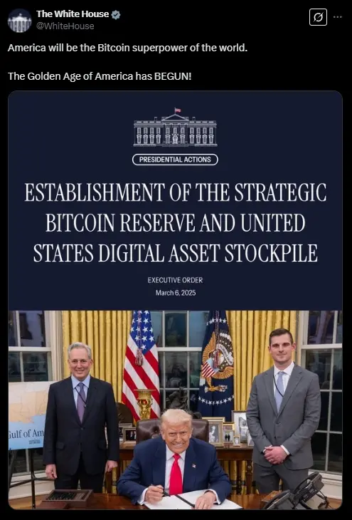 White House: The United States will become the world's Bitcoin superpower, the golden age has begun