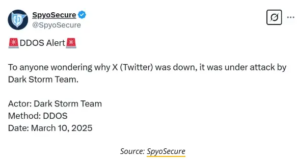 ハッカー組織「Dark Storm」がXプラットフォームへのDDoS攻撃の責任を主張