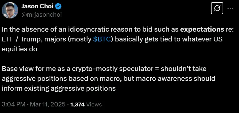 Tangent Co-founder: Without special expectations, Bitcoin's trend is basically linked to the US stock market, and aggressive positions should not be taken based on macroeconomic factors