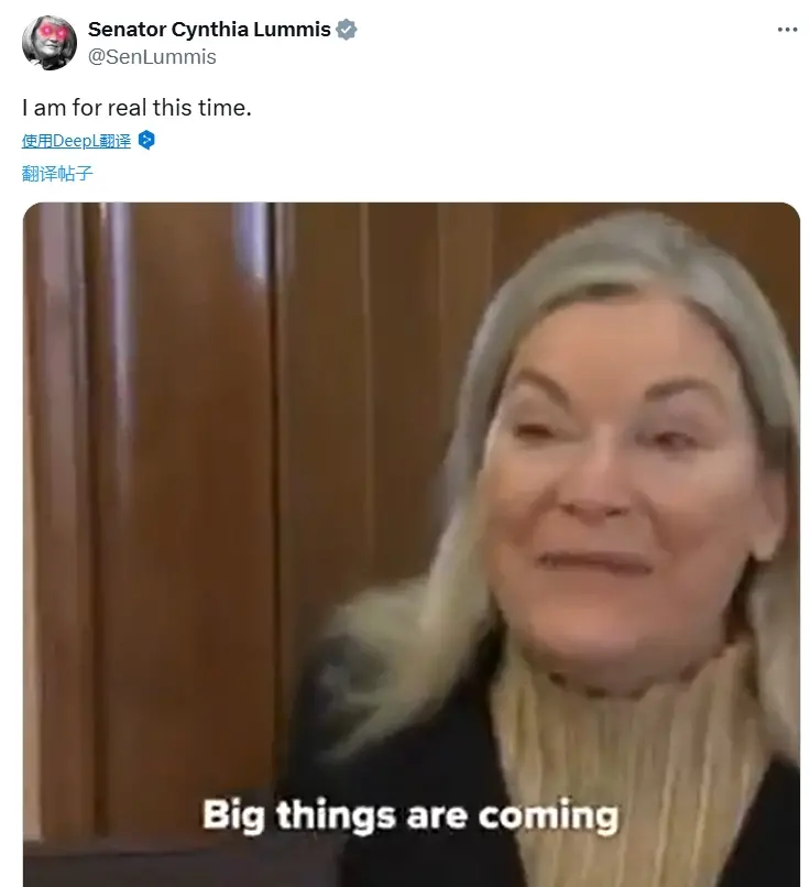 신시아 루미스가 전략 비트코인 ​​저장 비디오를 게시하며 글을 남겼습니다: 이번에는 제가 진지합니다