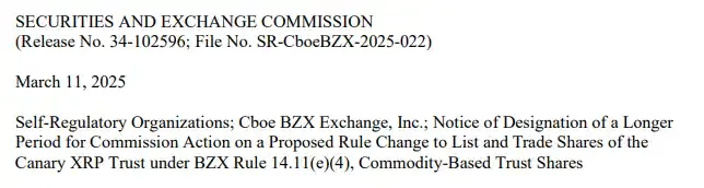 미국 SEC, 카나리 현물 XRP ETF 승인 연기