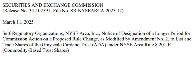 米国SECはグレースケールの現物カルダノETFの承認を延期しました。
