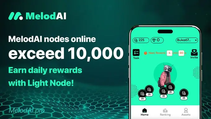 MelodAI Light Node 同步在线用户数突破 1 万，2.0 版本将于近期上线