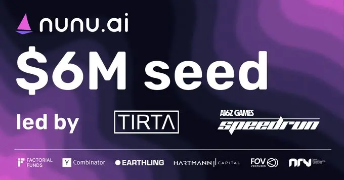 AI 智能化项目 nunu.ai 完成 600 万美元种子轮融资，TIRTA Ventures 与 a16z speedrun 领投