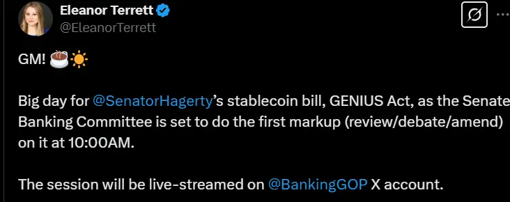 アメリカ合衆国上院銀行委員会は、初めて共和党の上院議員が提出したステーブルコイン規制フレームワーク法案を審議します。