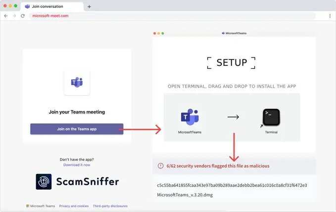 偽造的 Microsoft Teams 網站正傳播惡意軟體，警惕錢包盜取風險