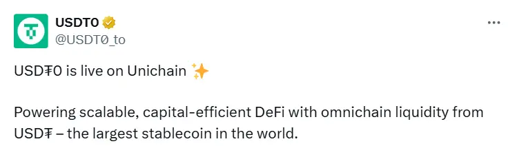 USDT0가 Unichain에上线되었습니다