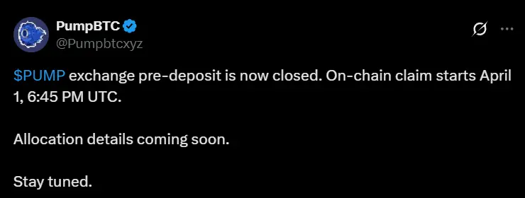 PumpBTC: On-chain airdrop claims will start on April 2