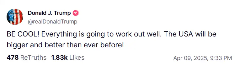 特朗普：保持冷靜，一切問題都將迎刃而解