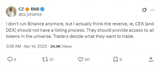 赵长鹏回应 OM 闪崩：不要追逐叙事，CEX 不应再有上币流程，投资者应自己决定交易品种