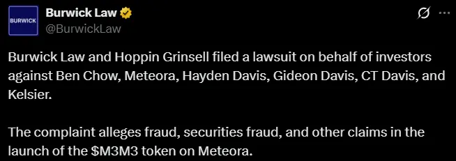 M3M3 token issuer sued by investors for fraud and securities fraud allegations
