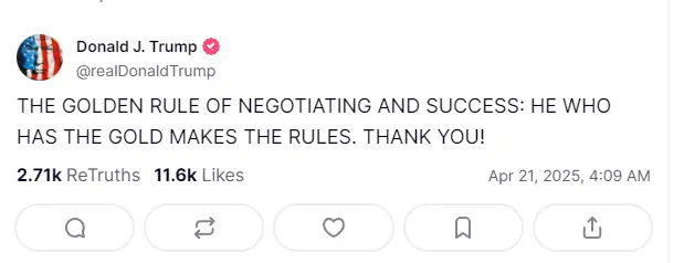 Trump: Whoever has the gold makes the rules