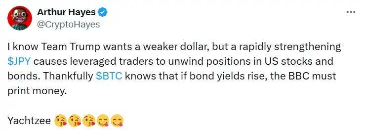 アーサー・ヘイズ：円高はレバレッジトレーダーが米株と債券のポジションを手仕舞いする原因となる可能性がある